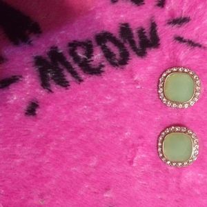 Square mint studs with rhinestones